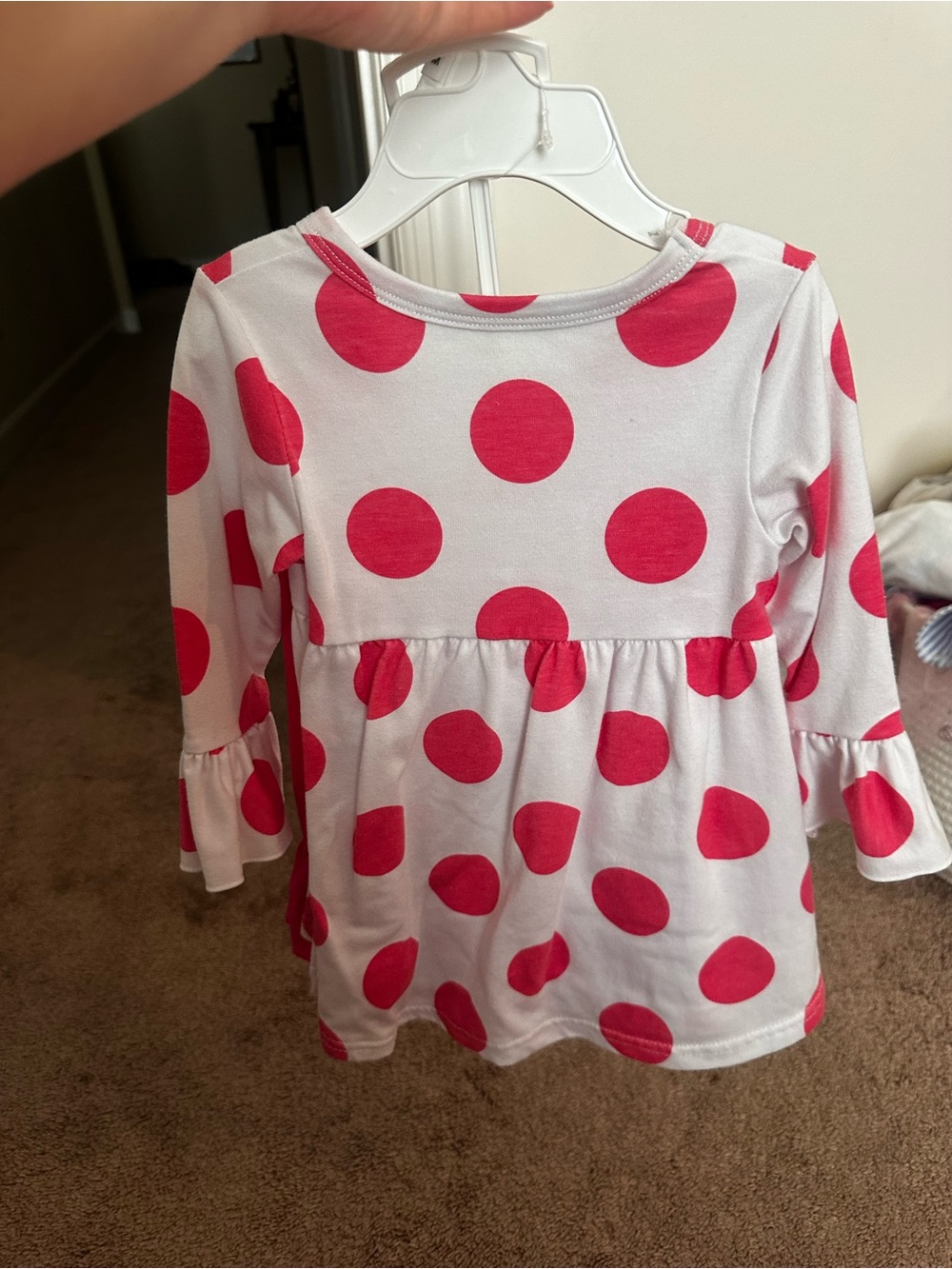 Girls White & Pink Polka Dot Long-Sleeve Tunic Top